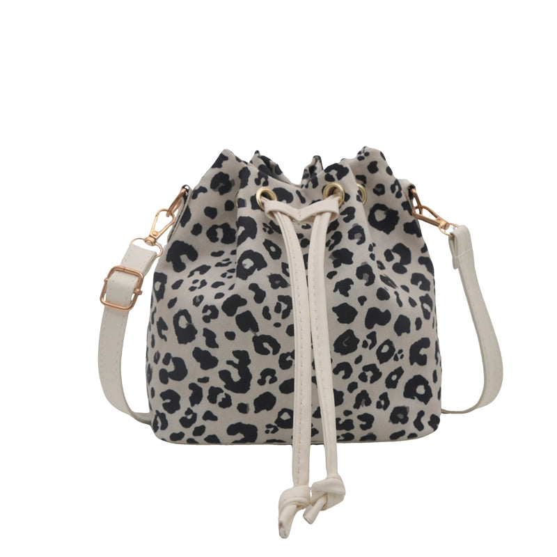 Retro Drawstring Bucket Bag Leopard Fashionable Crossbody Bag Fashion Artistic Trendy One-Shoulder Bag