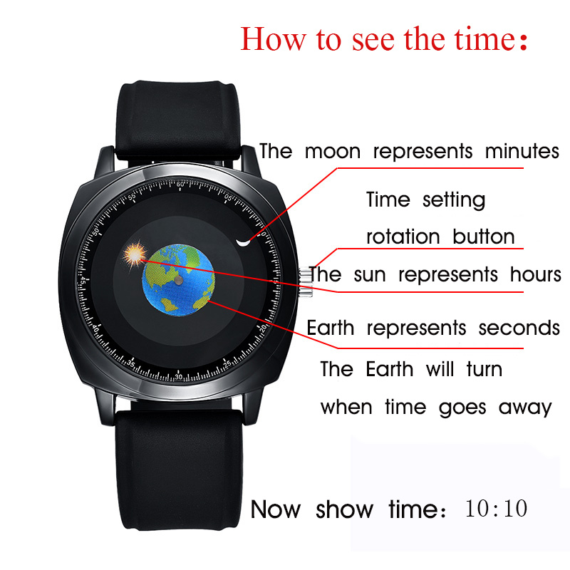 Fashion Cool Creative Rotating Earth Watch Silicone Leather Quartz Sports Men's Watch