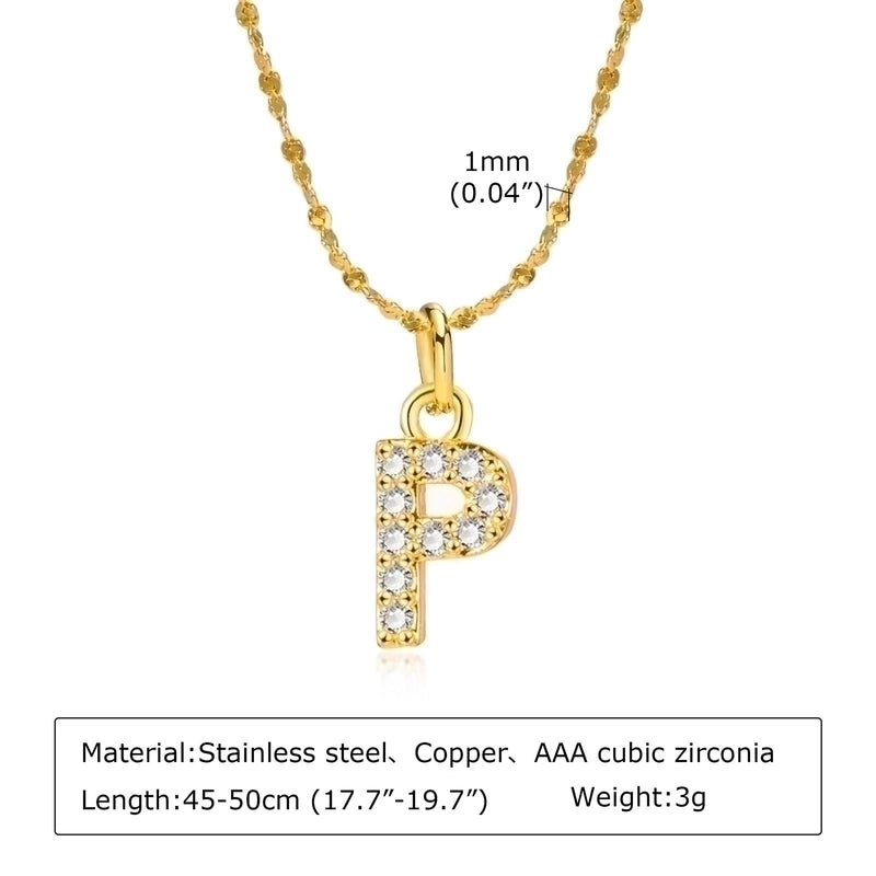 Minimalist Letter 201 Stainless Steel Copper Inlay Artificial Diamond Pendant Necklace