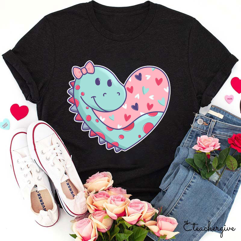 Cute Valentine Dinosaur Teacher T-Shirt