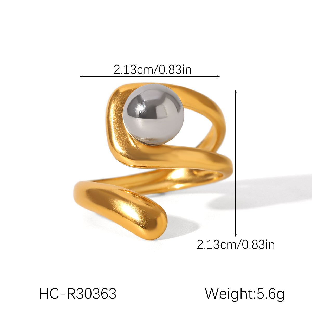 Ins Style Exaggerated Stainless Steel 18K Gold-Plated Ring Female Titanium Steel Ring Hand Jewelry