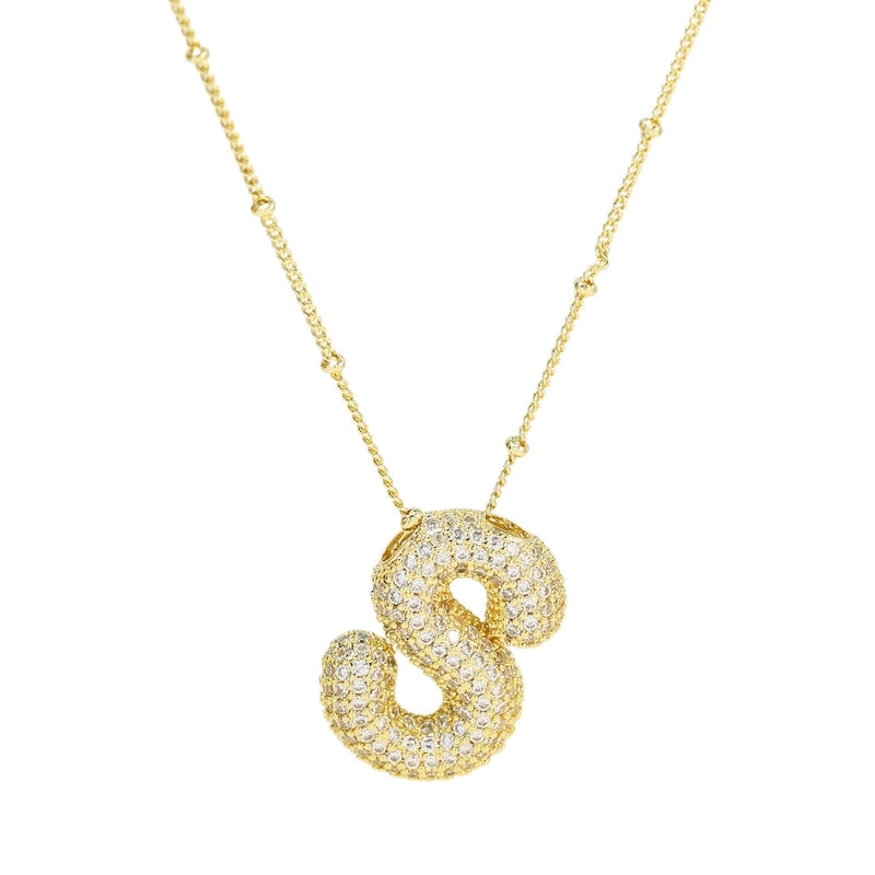 Europe And America  Hot Sale Fashion 26 English Letters Pendant Necklace Copper Micro Inlaid Zircon Balloon Letter Collarbone Necklace Choker Pendant