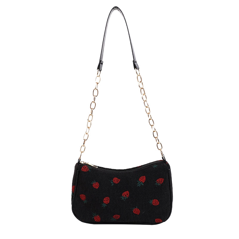 Women's Medium Corduroy Solid Color Strawberry Basic Classic Style Square Zipper Underarm Bag
