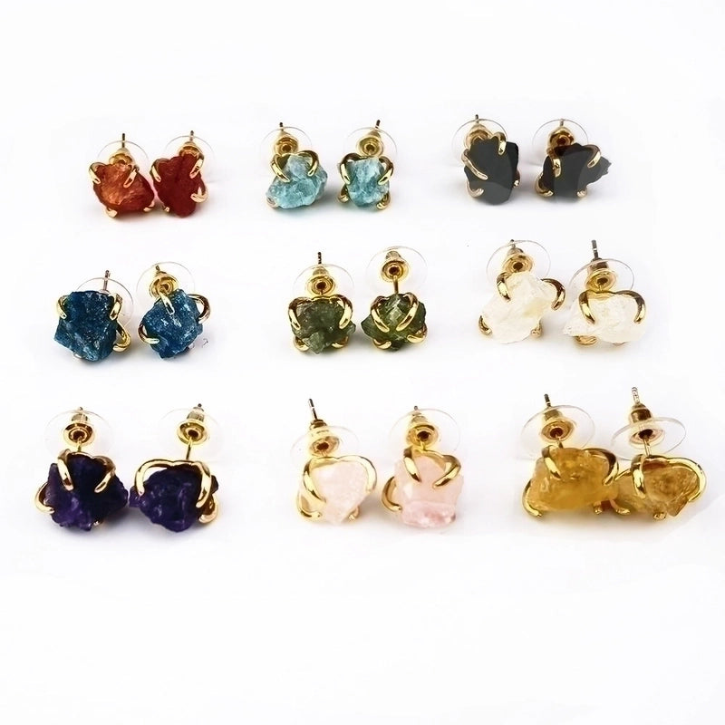 1 Pair Minimalist Irregular Inlay Gem Natural Stone Ear Studs