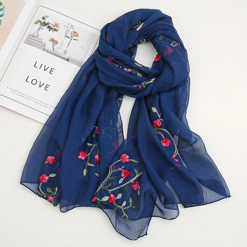 Fashion Flower Chiffon Embroidery Chiffon Scarves