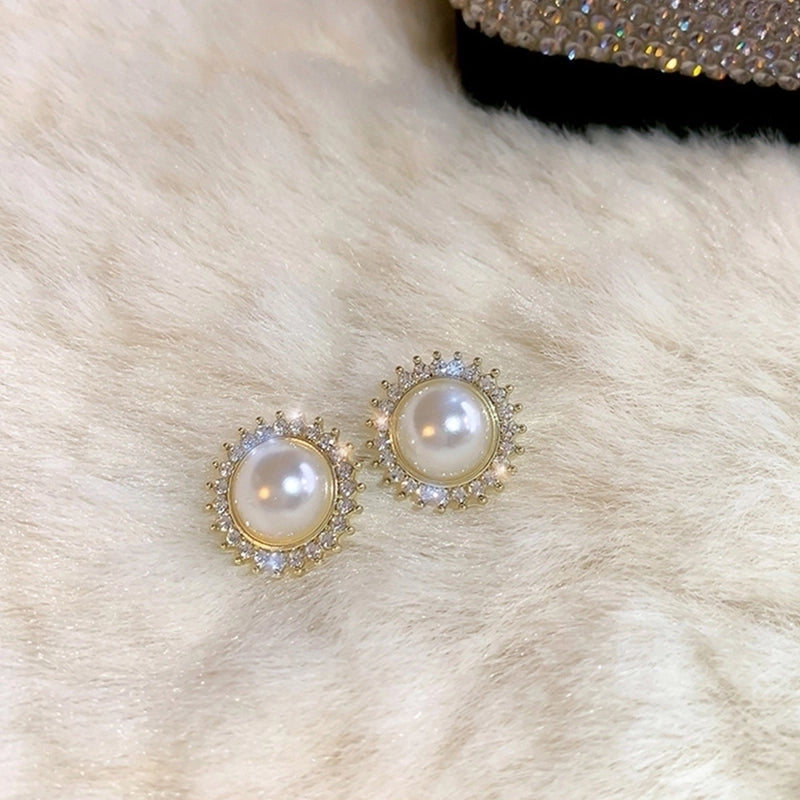 1 Pair Fashion Star Flower Imitation Pearl Alloy Inlay Rhinestones Women's Earrings