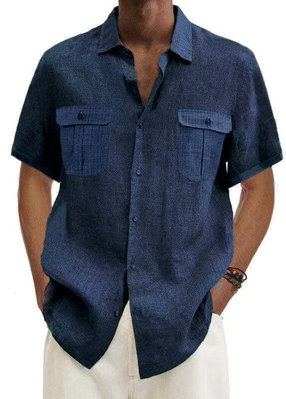7-Pack Men's Shirts Double Pocket Cotton Linen Short Sleeve Shirts Casual Vacation Shirts