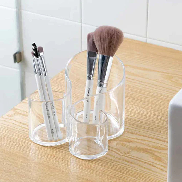 Acrylic 3 Compartment Cosmetic Brush Holder