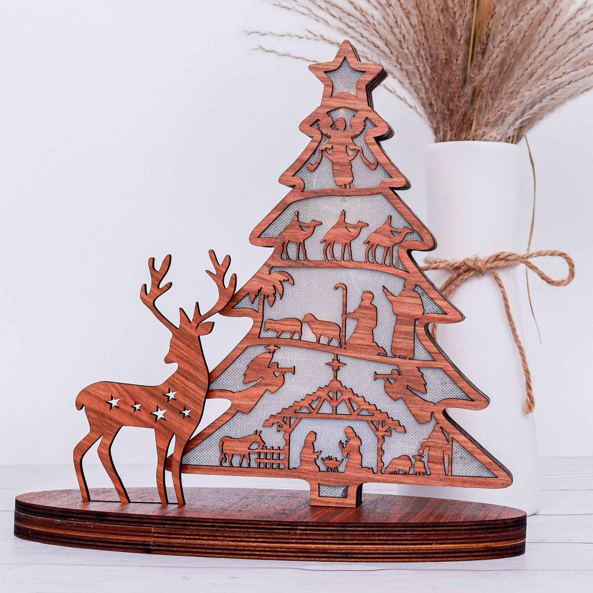 3D Wooden Nativity Scene Book Display With Light