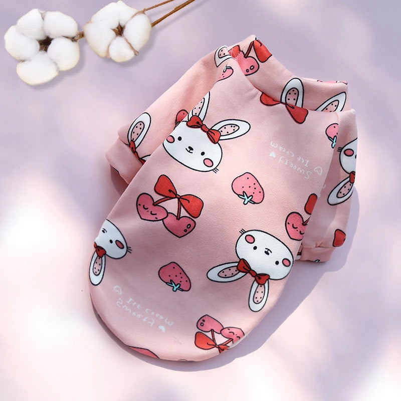 Cartoon Printed Fleece-lined Two-paw Sweatshirt For Dogs Cats Spring Autumn Winter Pullover Style Teddy Supplies Clothes