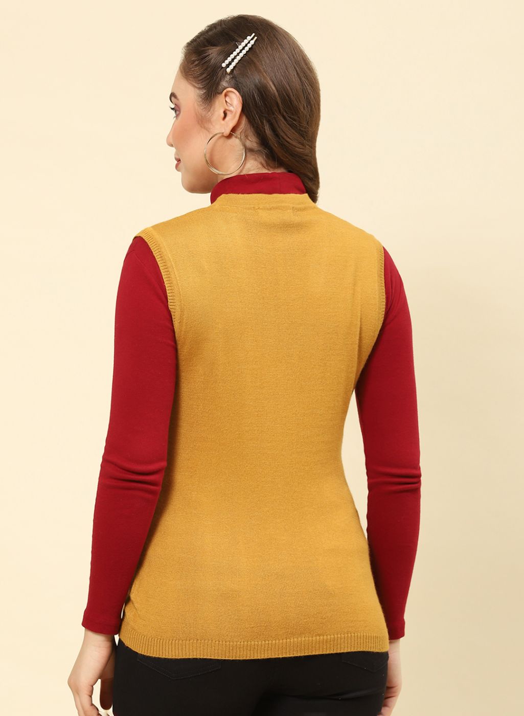 Women Mustard Solid Modal Nylone Cardigan