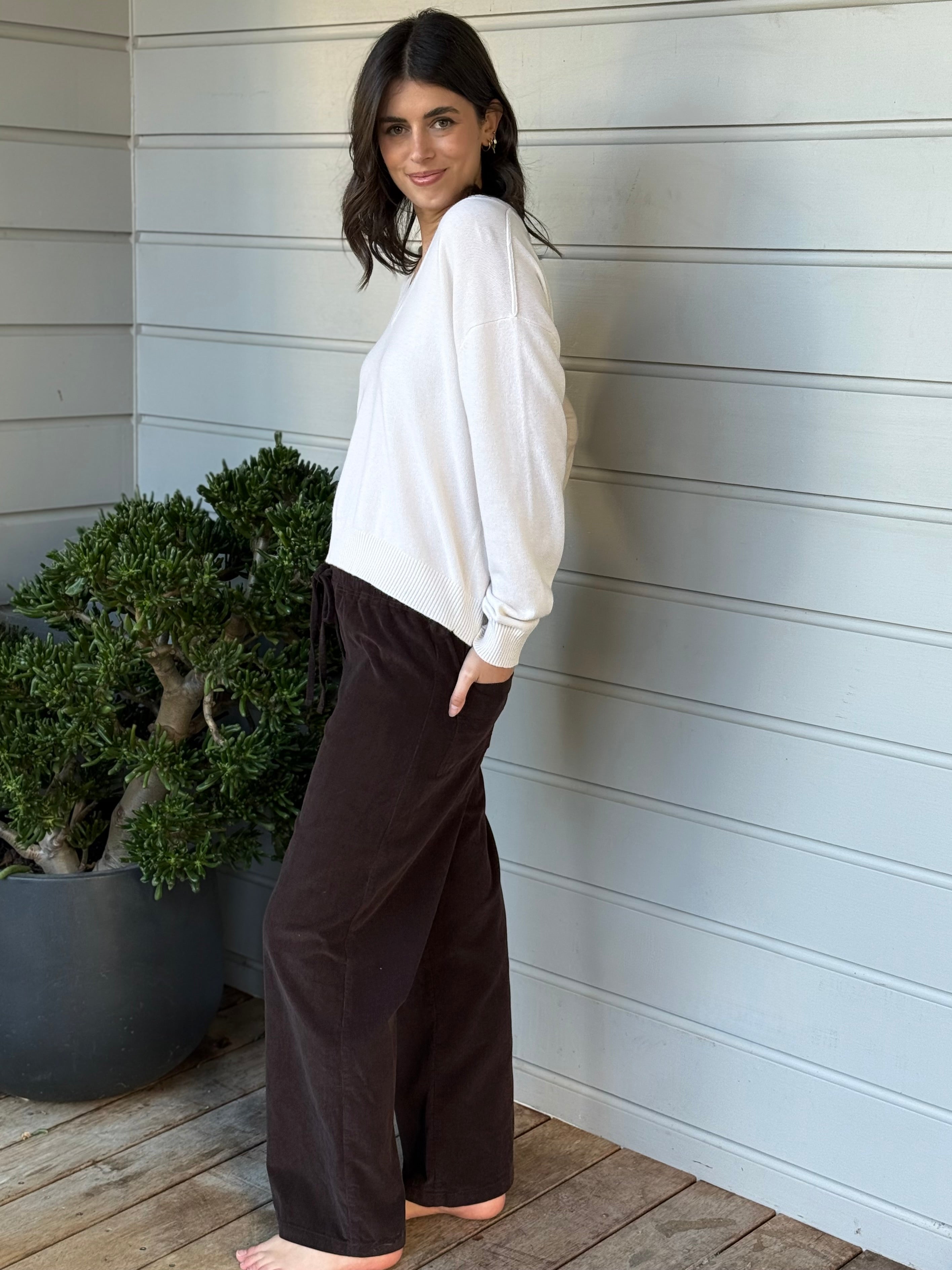 hazel wide leg pants - chocolate cord