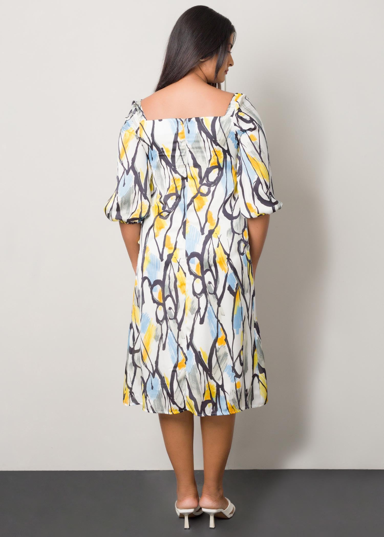Printed wide neck dress
