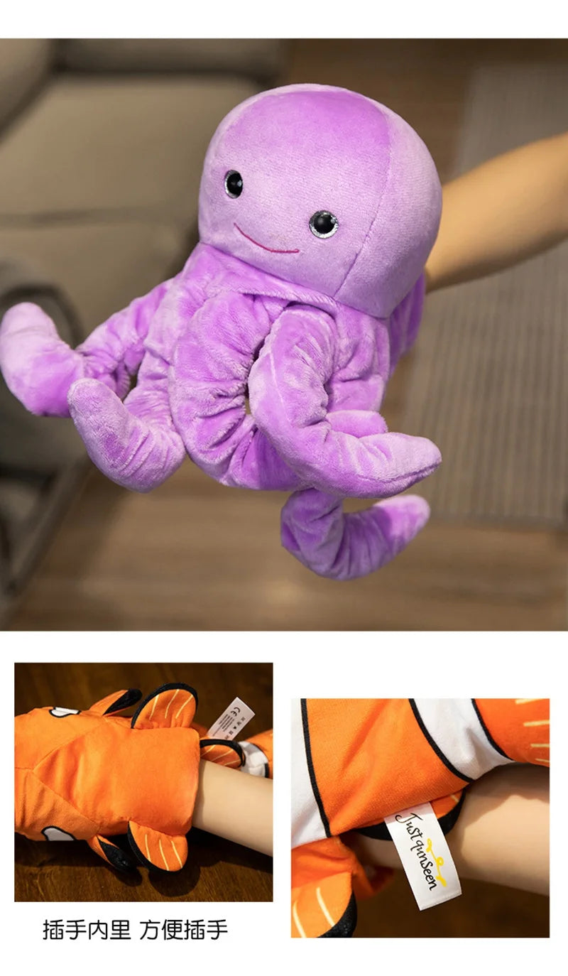 Stuffed Plush Animals Toys Hand Finger Story Puppet Kawaii Dolls Educational Toys Octopus Penguin Clown Fish Birthday Gift