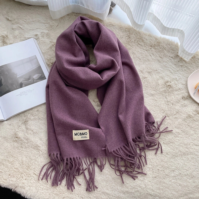 D Cashmere Scarf Solid Color Tassel Shawl Long Couple Warm Imitation Cashmere Scarf Shawl