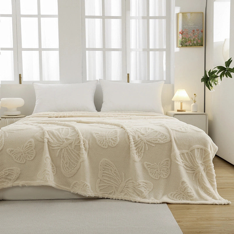 New Flannel Taff Fleece Butterfly Flower Stereo Jacquard Blanket Nap Blanket Single Layer Thickened Four Seasons Blanket