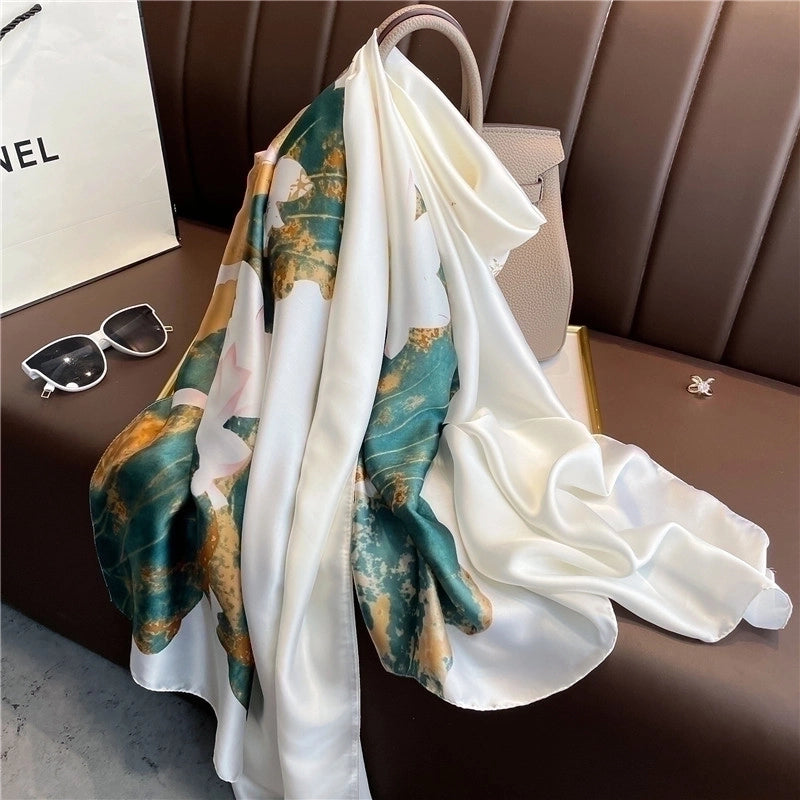 Ink Lotus Silk Scarf Multi-function Sunscreen Scarf