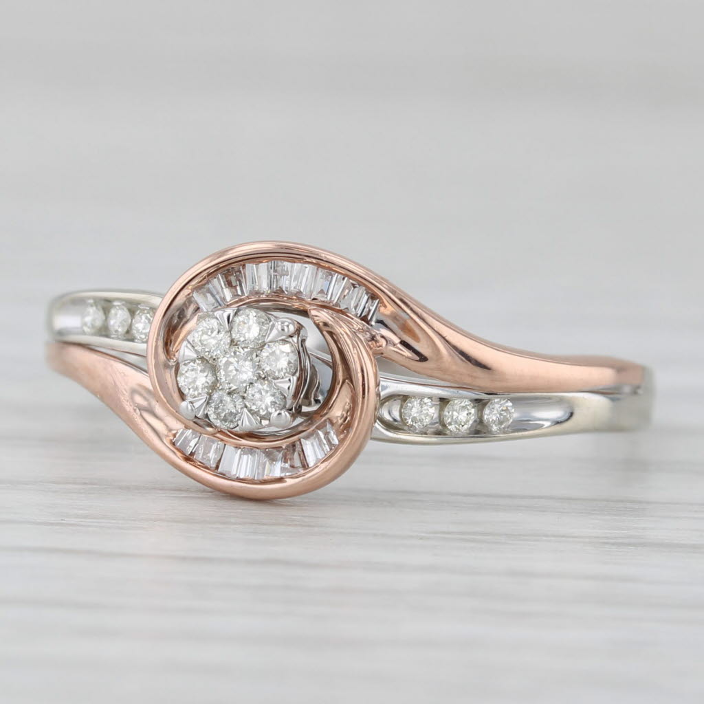 0.18ctw Diamond Bypass Engagement Ring 10k White Rose Gold Size 9