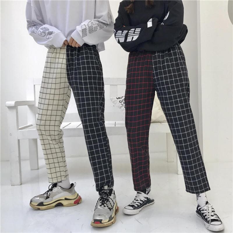 Plaid Patchwork High Waist Pants