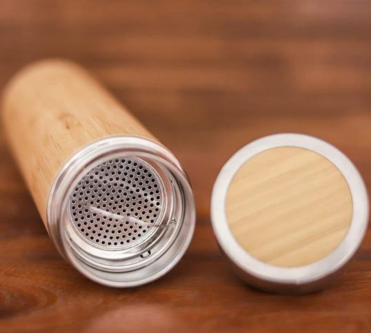 (Pack Of 1) Travel Bamboo Vacuum Flask With Tea Strainer 500ml Flask Botttle