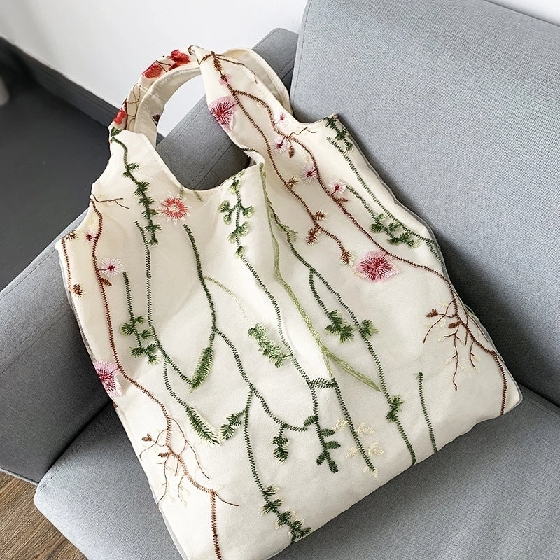 Women's Vintage Style Flower Canvas Shopping Bags