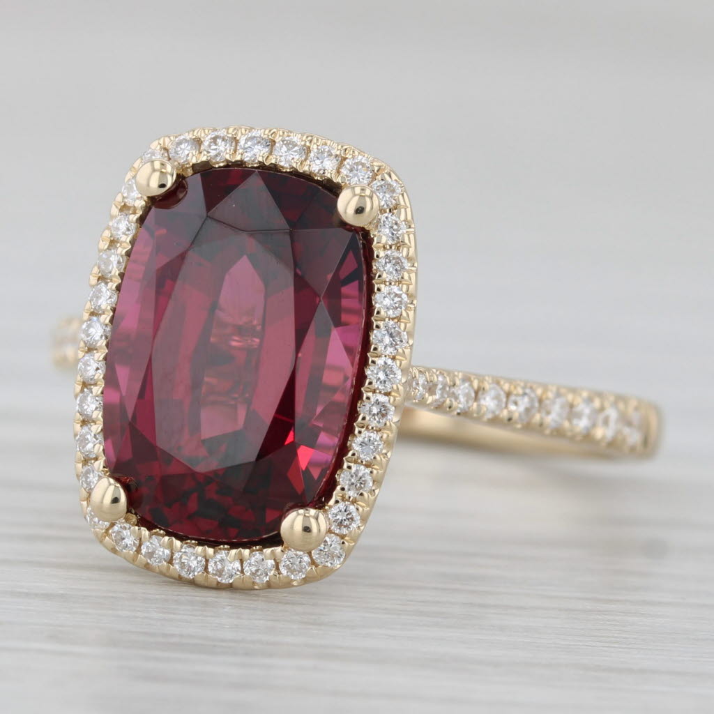 5.45ctw Rhodolite Garnet Diamond Halo Ring 14k Yellow Gold Size 6.5 Gem Zar