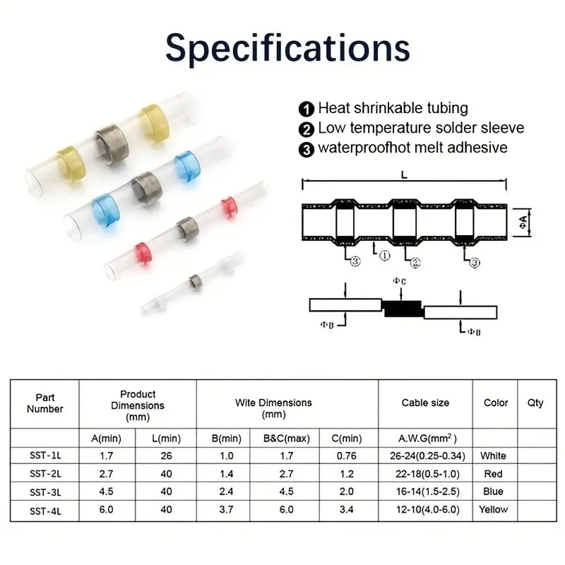 Waterproof Solder & Seal Heat Shrink Butt Connector Soldering Sleeving Kits