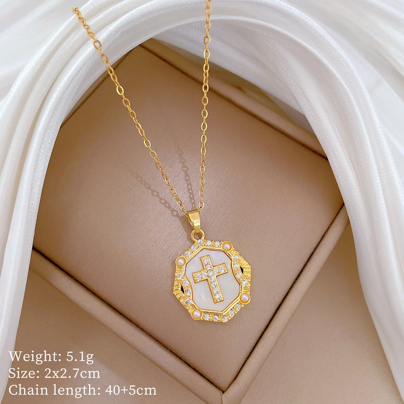 Minimalist Geometric Titanium Steel Diamond Inlay Necklaces
