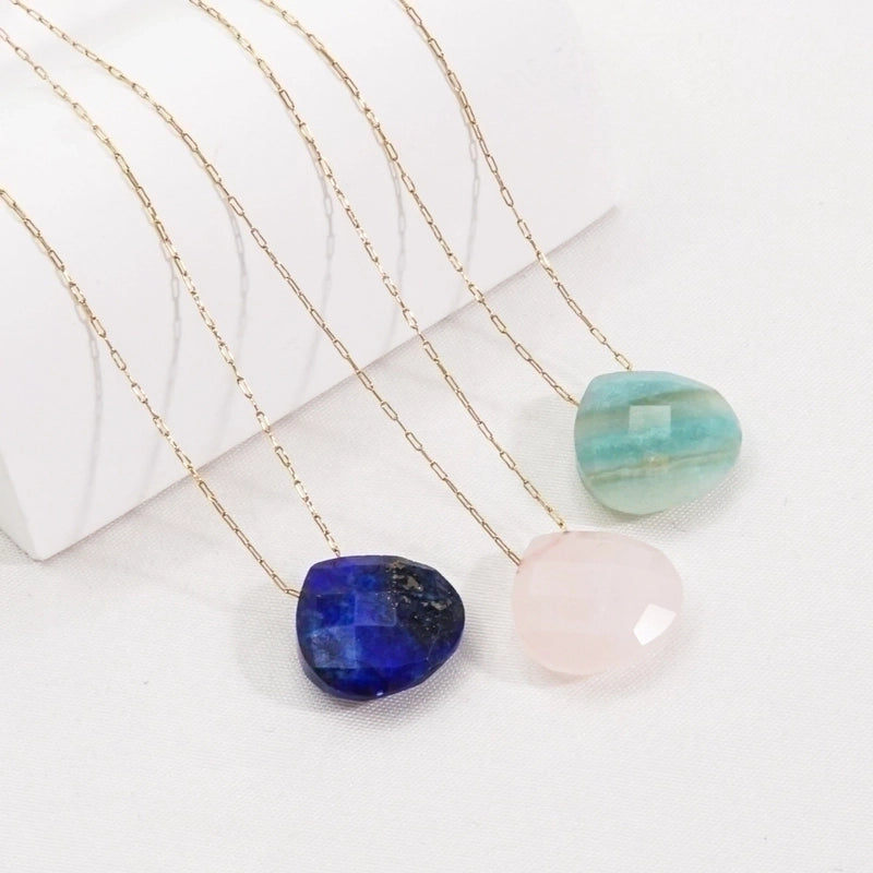 3 Pieces 304 Stainless Steel Natural Stone 14K Gold Plated Classic Style Plating Water Droplets Pendant Necklace