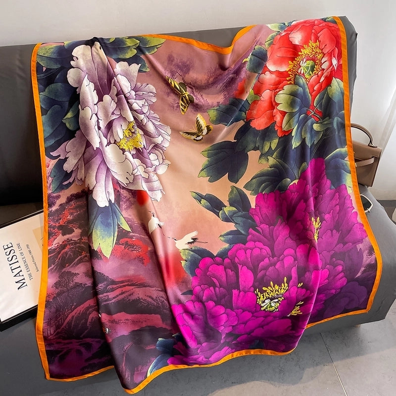 Women's Elegant Basic Lady Animal Camry Brocade Printing Silk Scarves