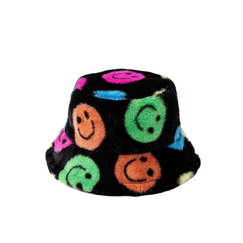 Women's Minimalist Smile Face Printing Flat Eaves Bucket Hat