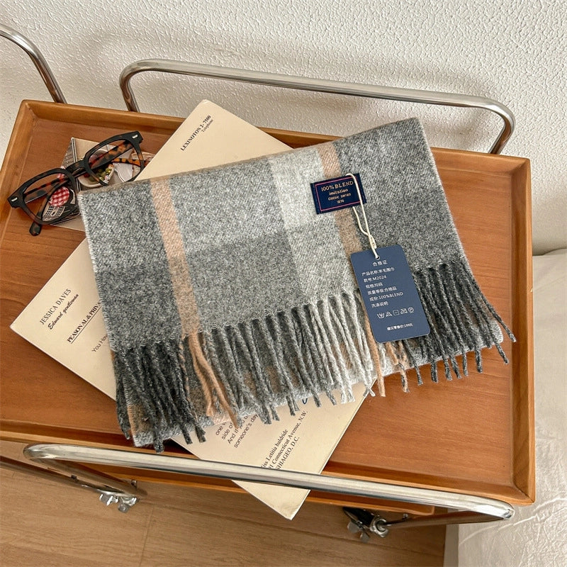 Women's Retro Plaid Polyester Tassel Scarf