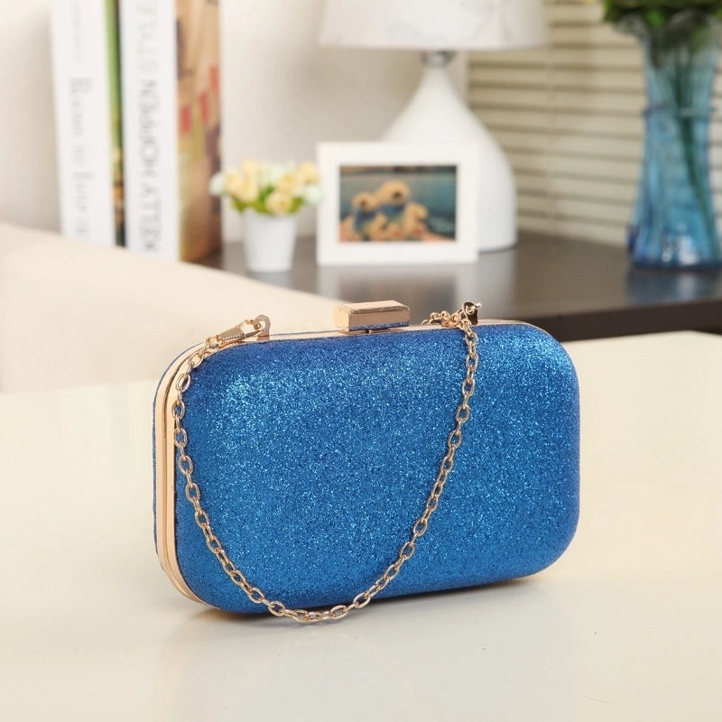 Red Blue Black Pu Leather Metal Solid Color Square Evening Bags