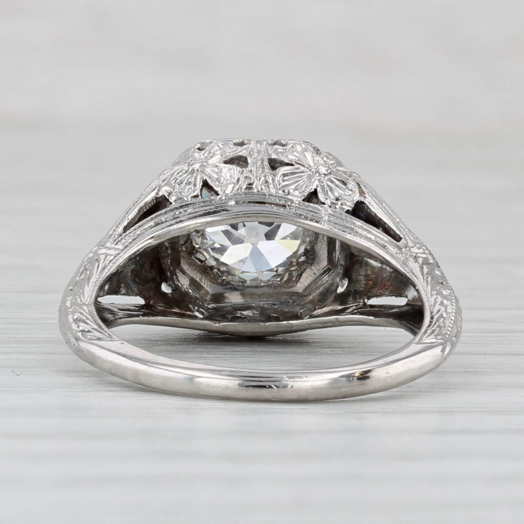 Art Deco 1.08ct Old European Diamond Engagement Ring 18k Gold Floral Sz 5.25 GIA