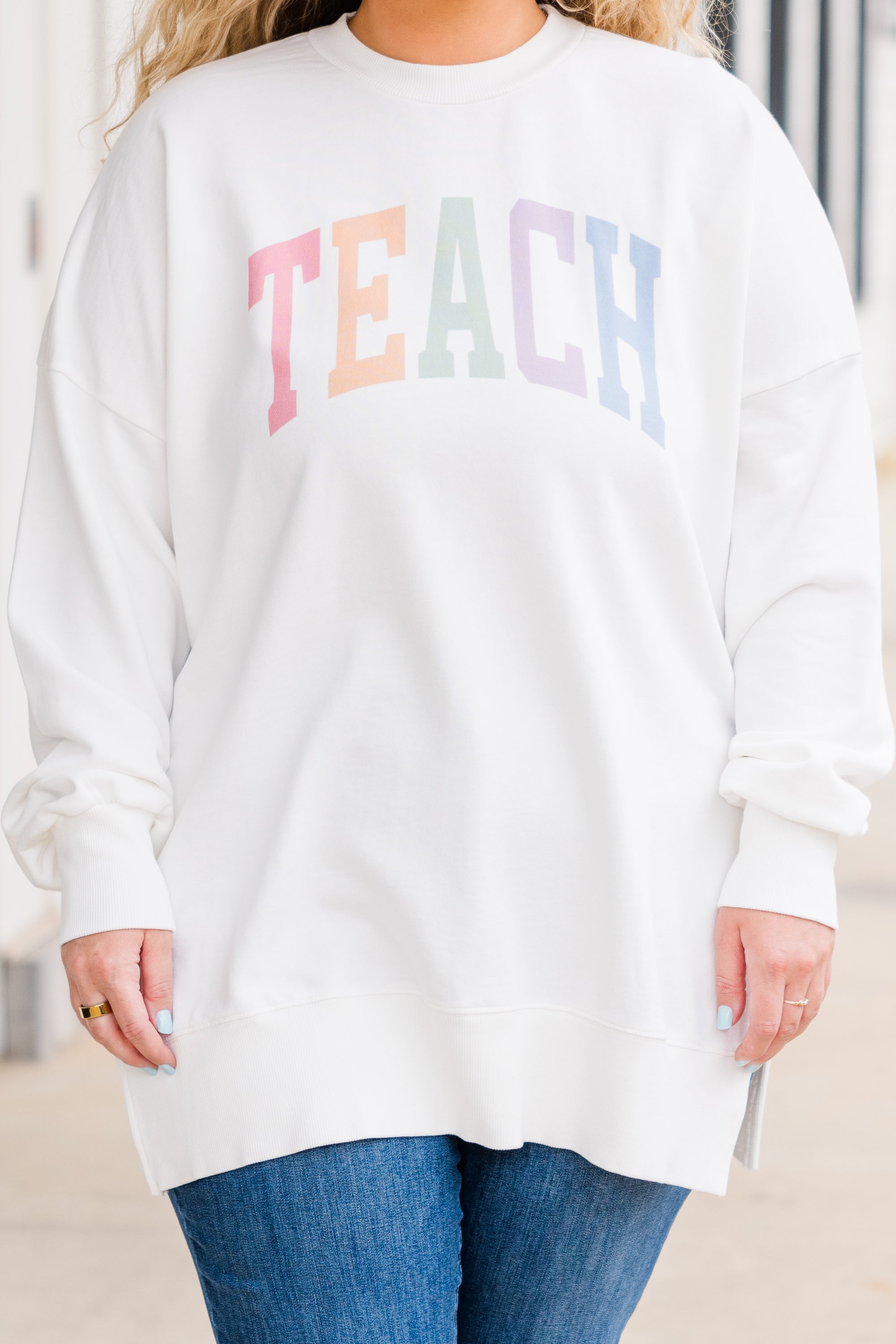 I Love To Teach Cozy Crewneck. White