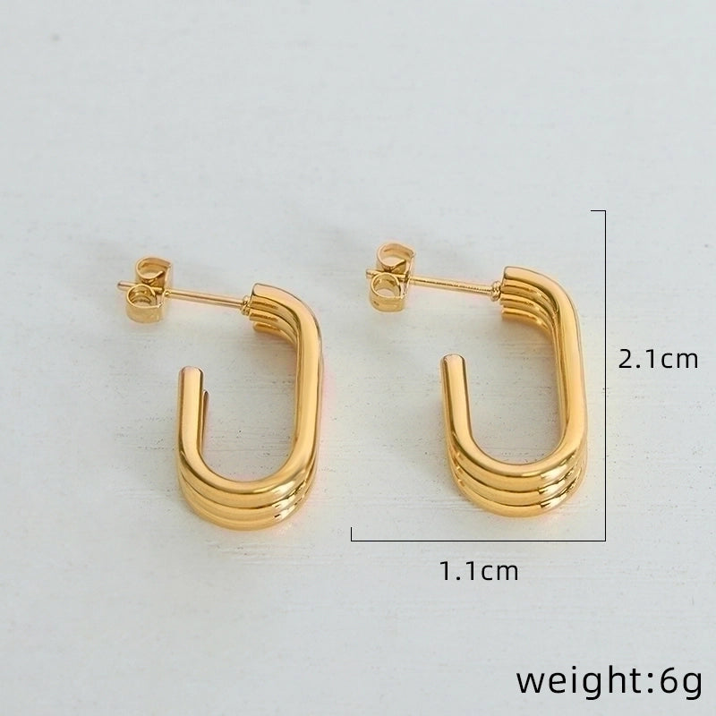 3 Pieces Minimalist Geometric Plating Titanium Steel 18K Gold Plated Ear Studs