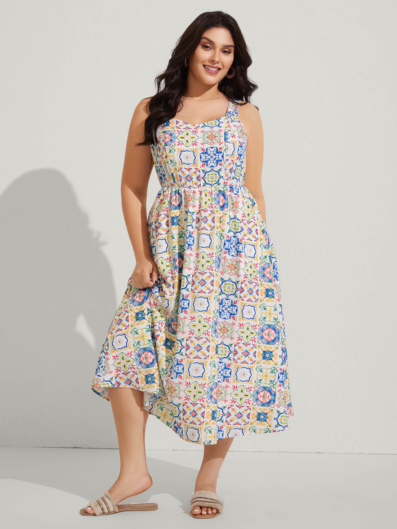 Floral Collage Pockets Cami Midi Dress
