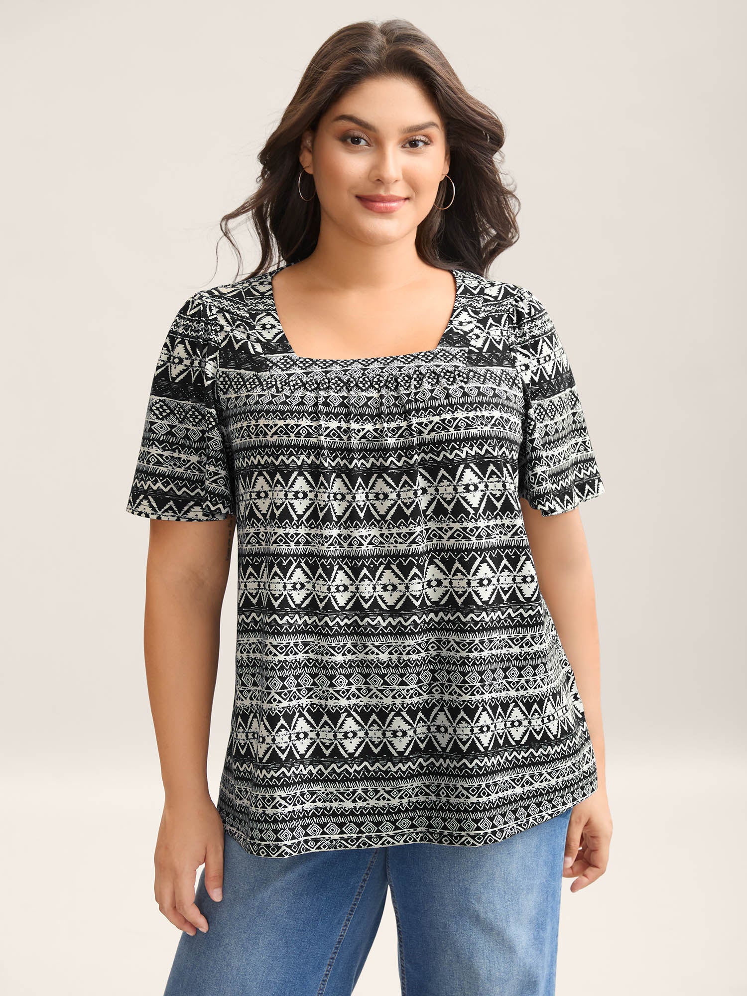 Boho Print Square Neck T-Shirt