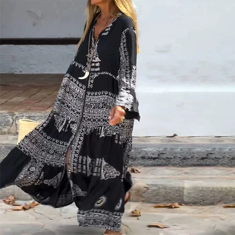 Women’s Casual Printed V-Neck Flowy Dress