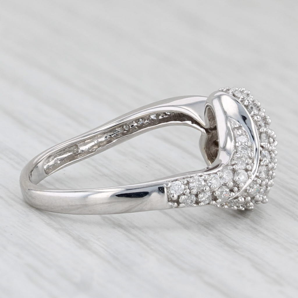 Pave Diamond Heart Bypass Ring 0.52ctw 14k White Gold Size 9