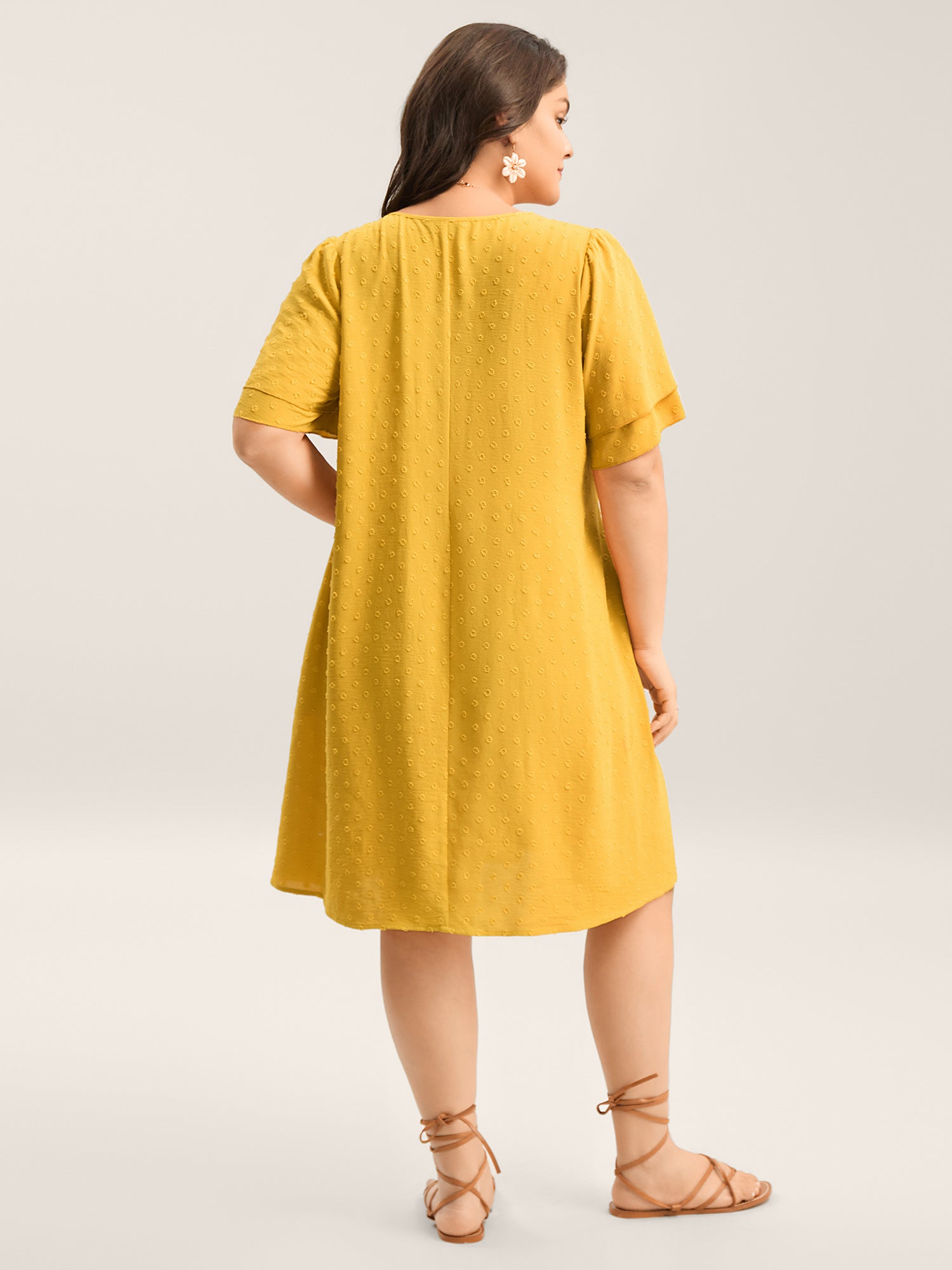 Textured Cut-Out Lace Pockets Midi Dress