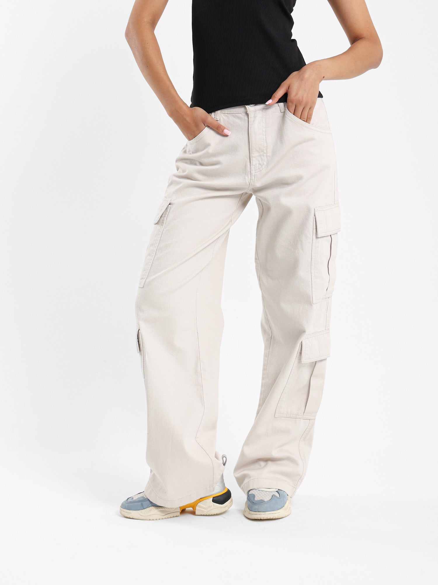 Wide Leg Cargo Gabardine Pants
