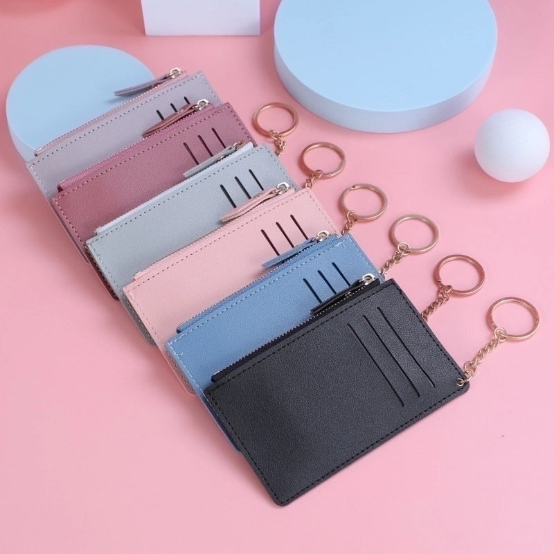 Women's Solid Color Pu Leather Zipper Card Holders