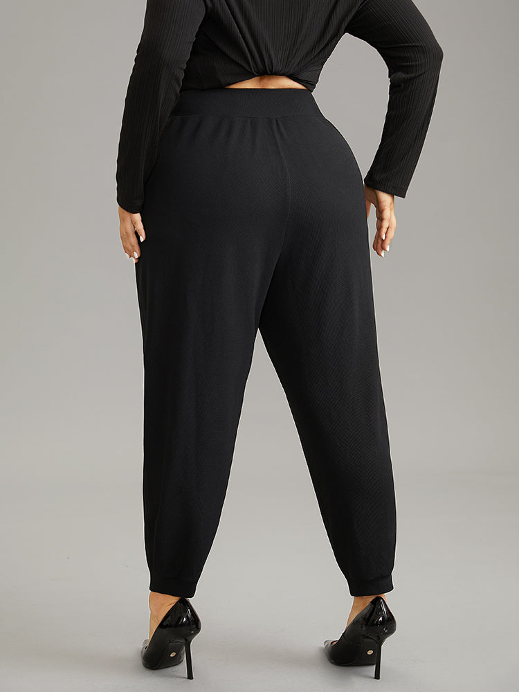 Crossover Plain Texture High Rise Pants