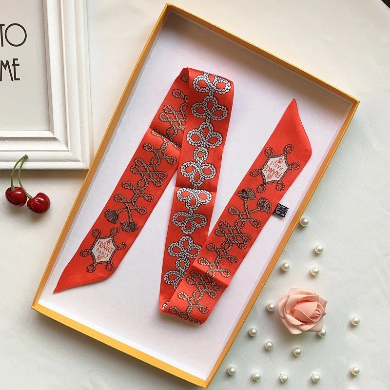 Women's Minimalist Classic Style Color Block Satin Printing Silk Scarf