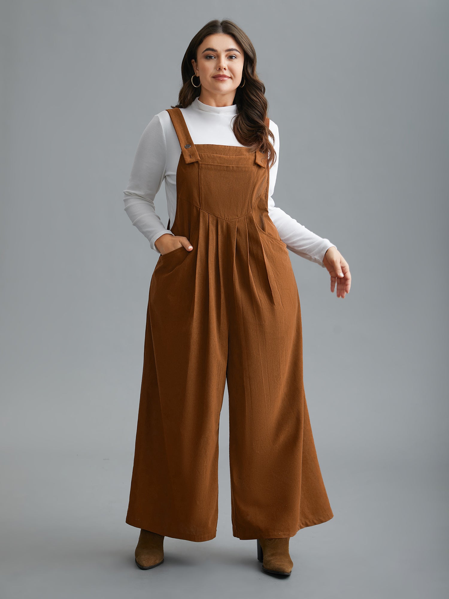 Plain Chest Pocket Pleated Jumpsuit