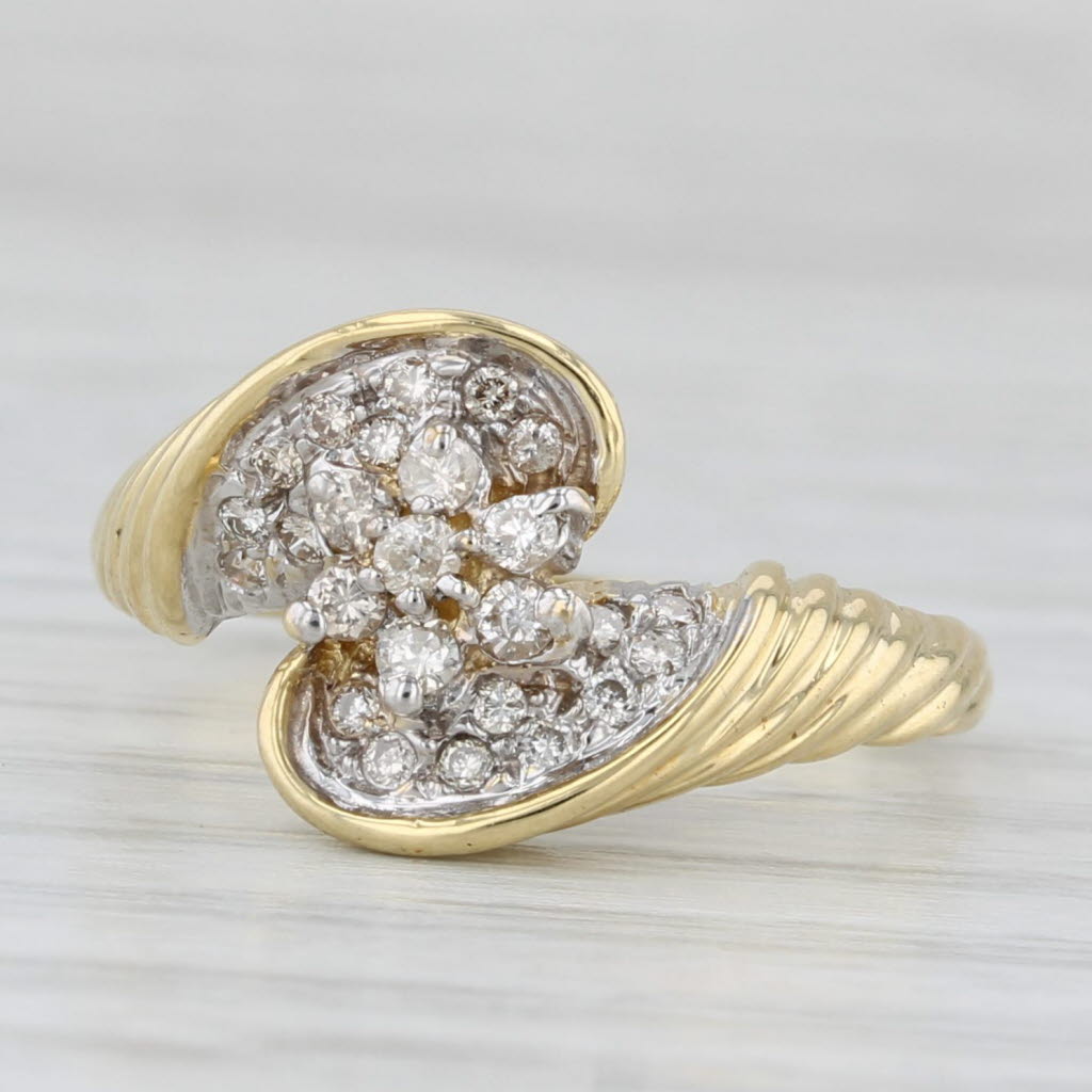 0.30ctw Diamond Flower Cluster Bypass Ring 18k Yellow Gold Size 5.75