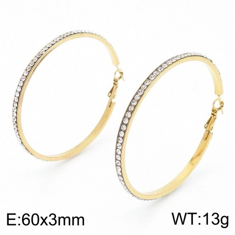1 Pair Bridal Shiny Solid Color Plating Inlay Stainless Steel Artificial Diamond 18K Gold Plated Hoop Earrings