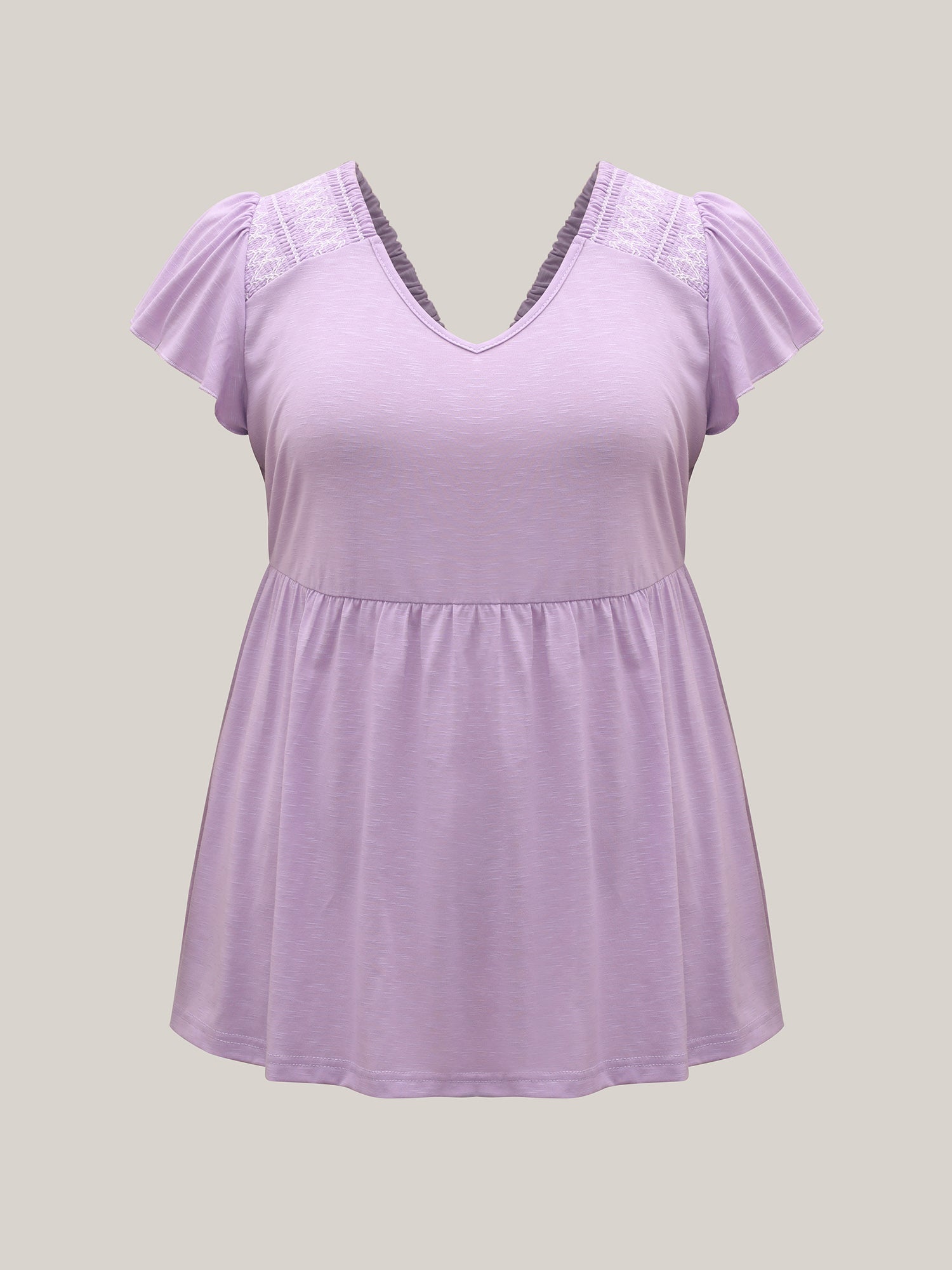 Crisscross Detail Solid Flutter Sleeve Top