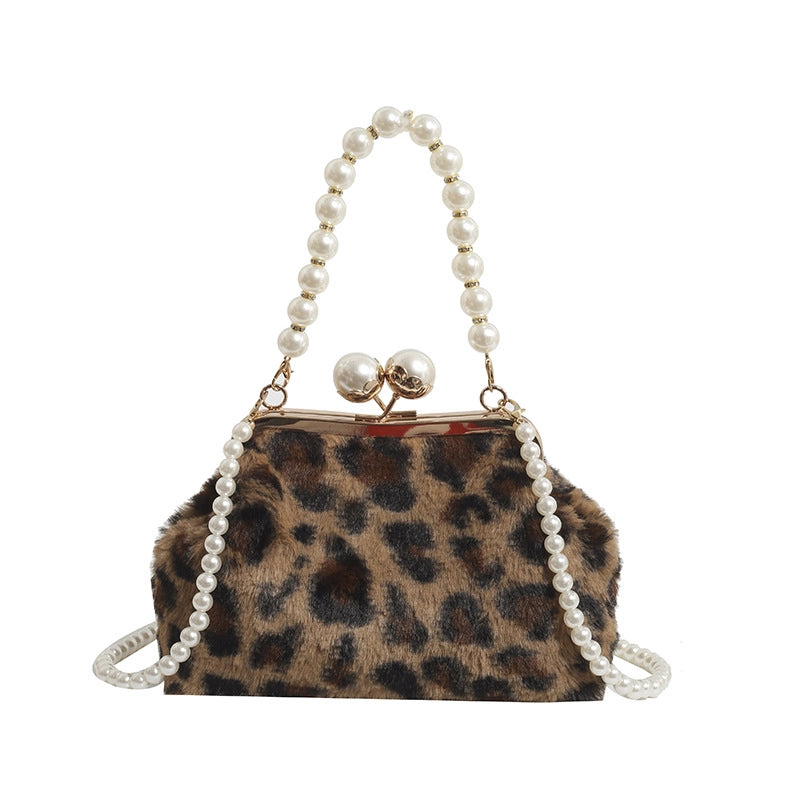 Women's Plush Solid Color Elegant Basic Shell Lock Clasp Shoulder Bag Handbag